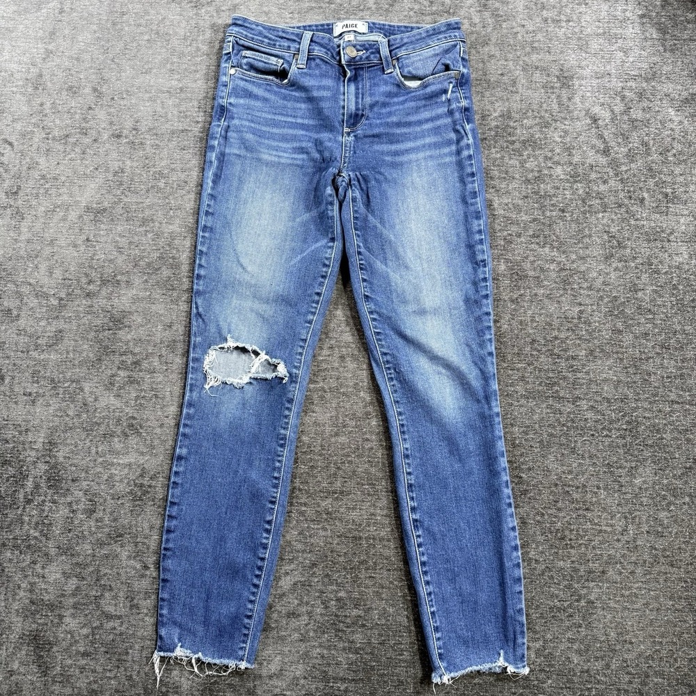 Paige Verdugo Ankle‎ Womens Medium Wash Skinny Jeans Size 27 Raw Hem Distressed